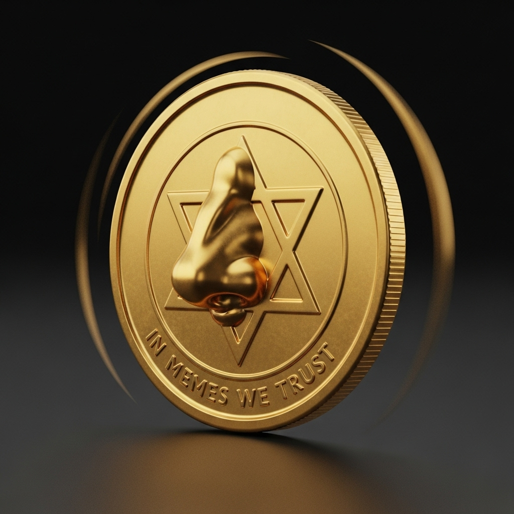 A pixelated Star of David made of gold coins